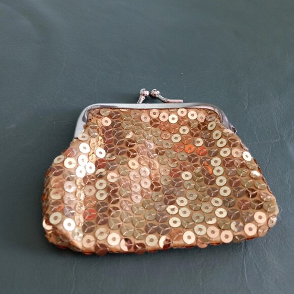 Little Gold Sequin Coin Purse Vintage Antique Old stocking gift for woman girl - Picture 3 of 10